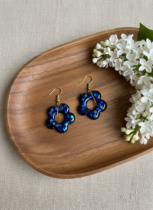 Sparkling Flowers Hoops in Purple