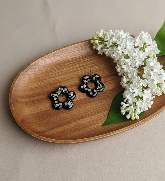Sparkling Flowers Hoops in Silver