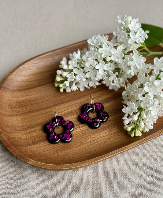Sparkling Flowers Hoops in Pink