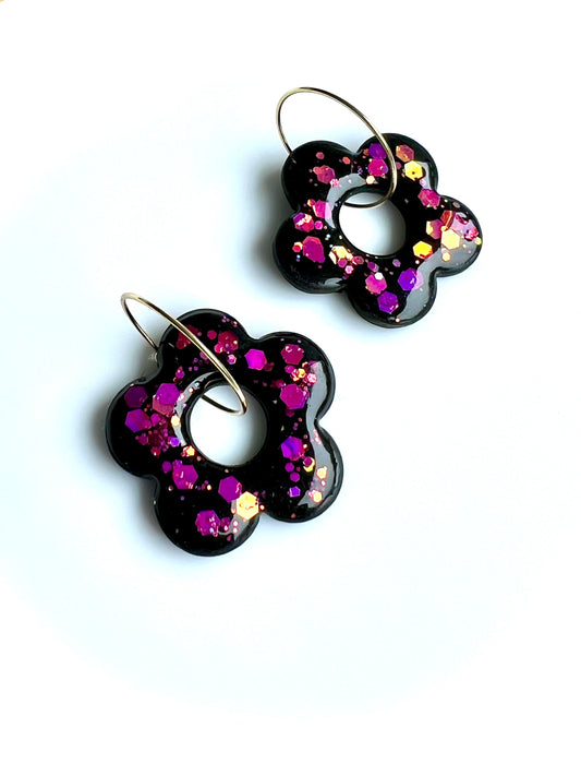 Sparkling Flowers Hoops in Pink