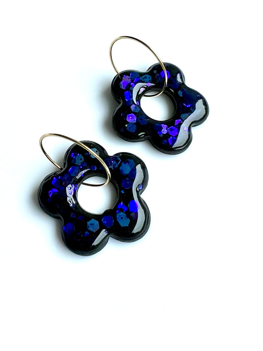 Sparkling Flowers Hoops in Purple