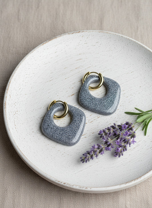 Donut Earrings in Soft Grey with a Touch of Glitter