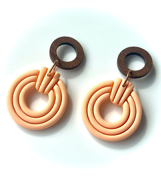 Silvia Dangles in Peach with Walnut Wood Stud