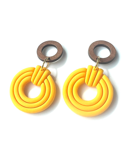 Silvia Dangles in Yellow with Walnut Wood Stud