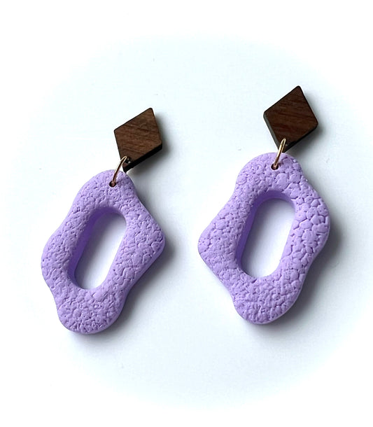 Silvia Dangles in Lavender Blue with Walnut Wood Stud