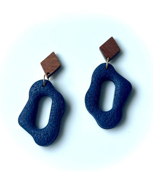 Silvia Dangles in Navy Blue with Walnut Wood Stud