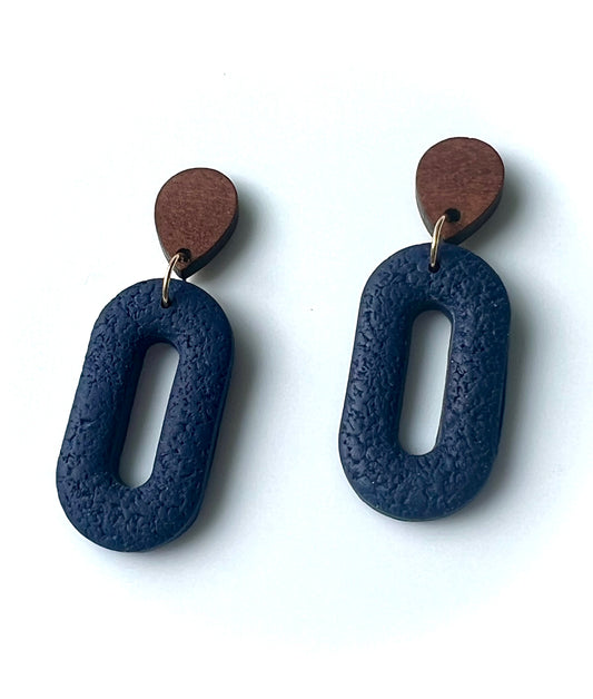 Silvia Dangles in Navy Blue with Walnut Wood Stud