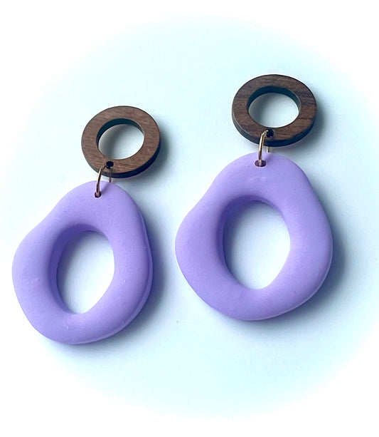 Silvia Dangles in Lavender Blue with Walnut Wood Stud