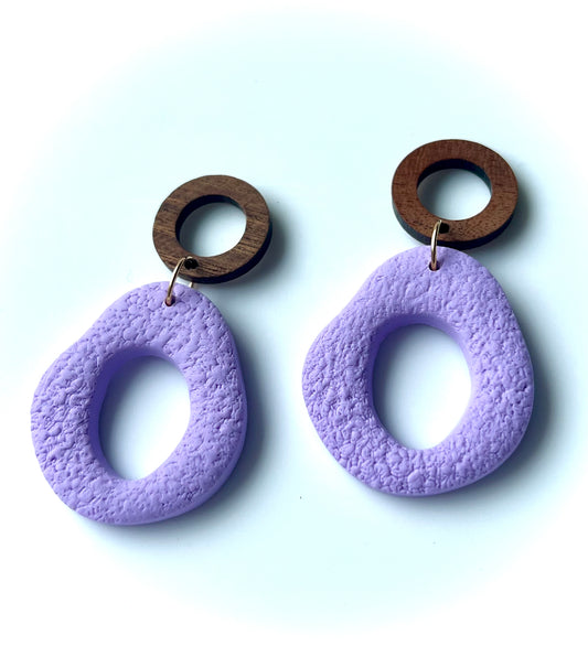 Silvia Dangles in Lavender Blue with Walnut Wood Stud