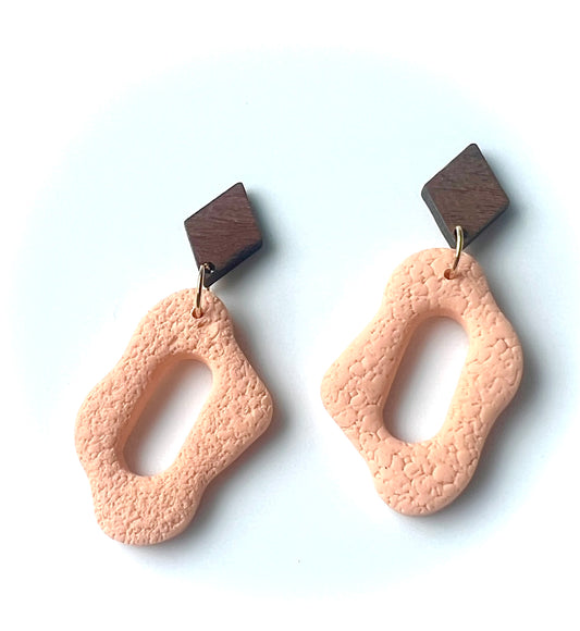 Silvia Dangles in Peach with Walnut Wood Stud
