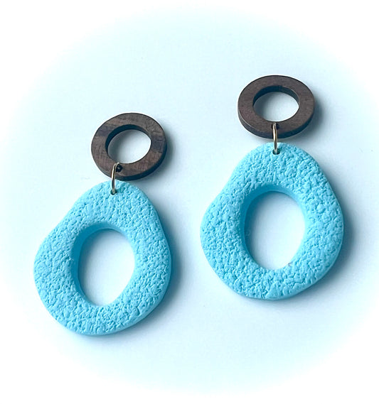 Silvia Dangles in Tuquoise with Walnut Wood Stud