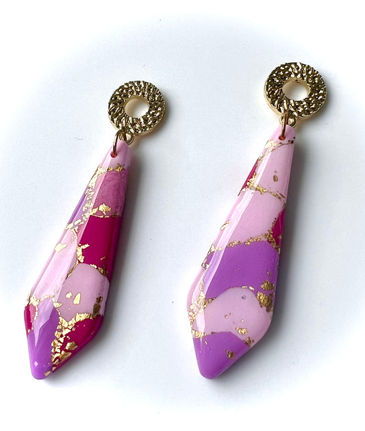 Faux Pink Marble Dangles with a Touch of Gold Glitter