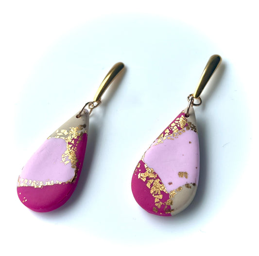 Faux Pink Marble Dangles with a Touch of Gold Glitter