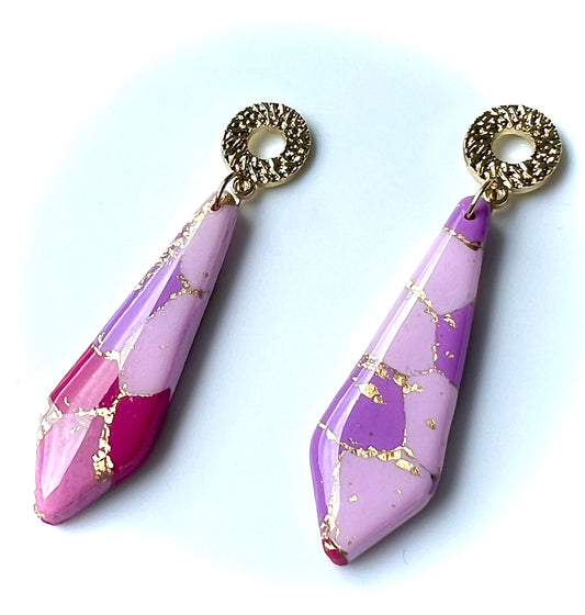Faux Pink Marble Dangles with a Touch of Gold Glitter