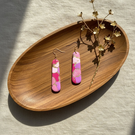 Faux Pink Marble Dangles with a Touch of Gold Glitter