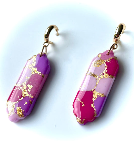 Faux Pink Marble Dangles with a Touch of Gold Glitter