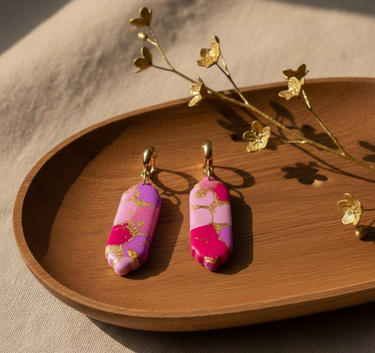 Faux Pink Marble Dangles with a Touch of Gold Glitter