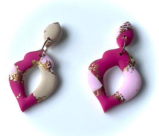 Faux Pink Marble Dangles with a Touch of Gold Glittert