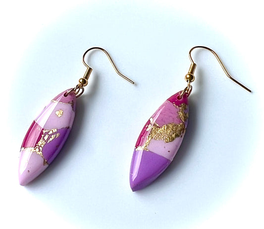 Faux Pink Marble Dangles with a Touch of Gold Glitter