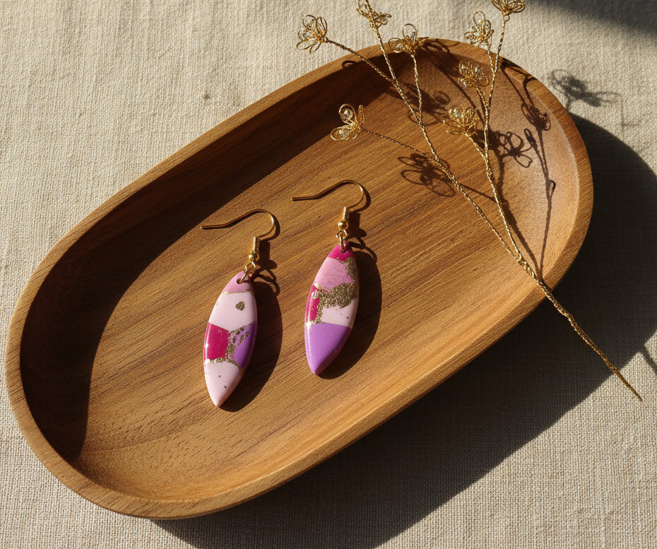 Faux Pink Marble Dangles with a Touch of Gold Glitter