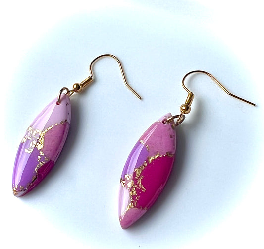 Faux Pink Marble Dangles with a Touch of Gold Glitter