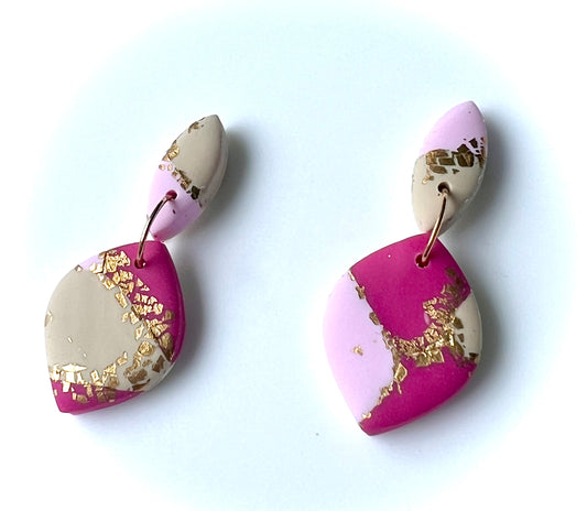 Faux Pink Marble Dangles with a Touch of Gold Glitter