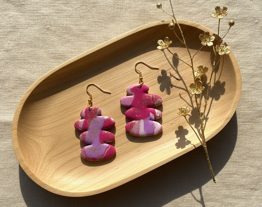 Faux Pink Marble Dangles with a Touch of Gold Glitter