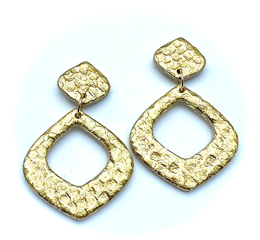 Dangle Earrings with Hammered Gold Texture