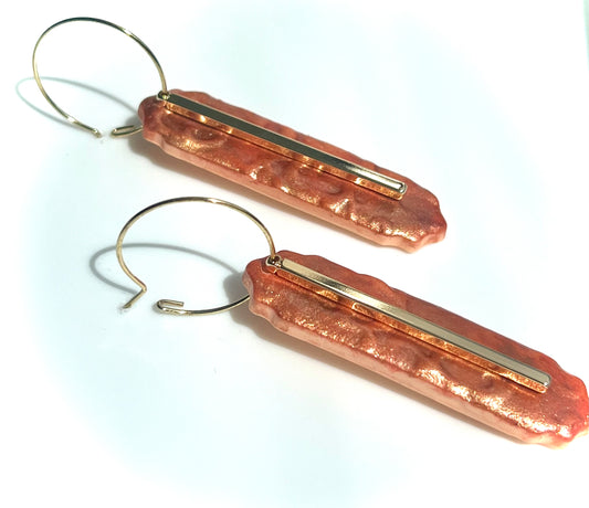 Dark Orange Hoop Earrings with Copper Effect