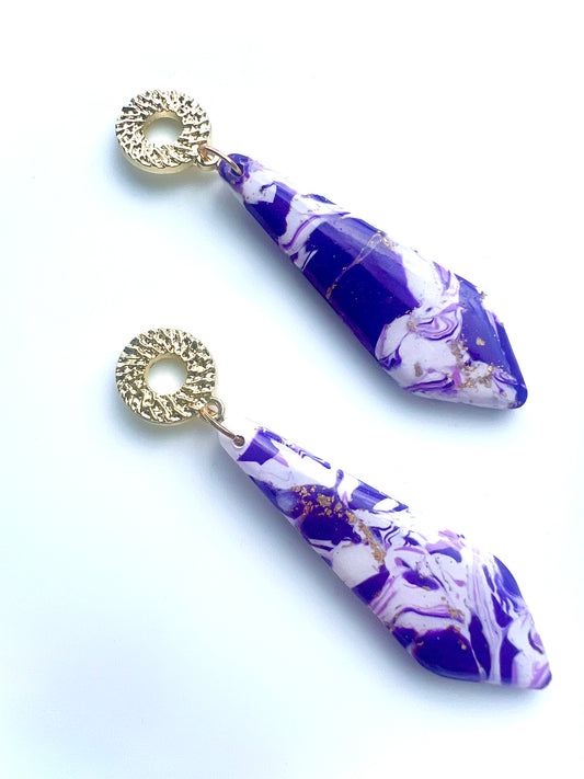 Faux Purple and White Marble Dangles with a Touch of Gold