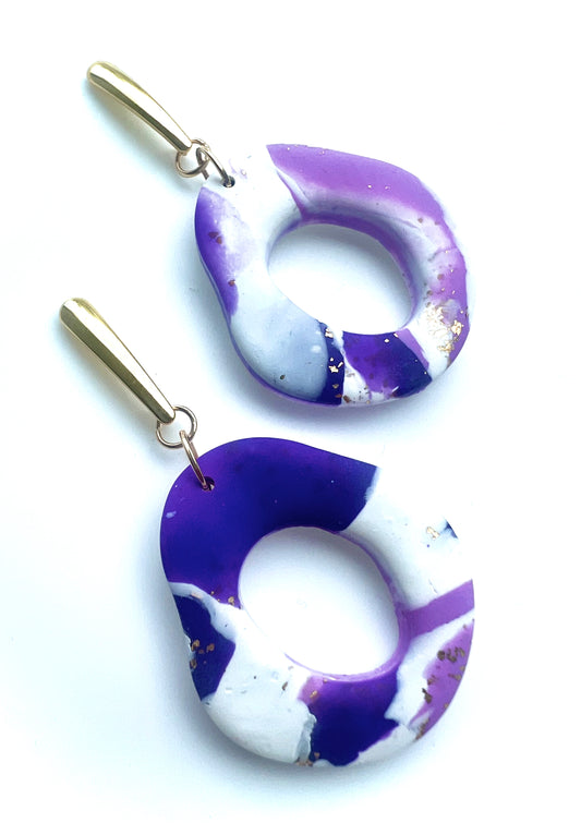 Faux Purple and White Marble Dangles with a Touch of Gold