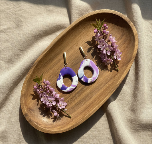 Faux Purple and White Marble Dangles with a Touch of Gold