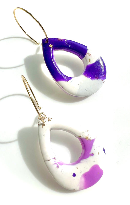 Faux Purple and White marble Dangles with a Touch of Gold