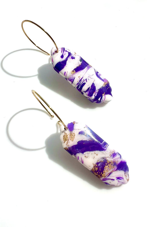 Faux Purple and White Marble Dangles with a Touch of Gold