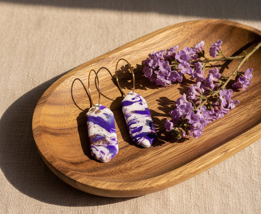 Faux Purple and White Marble Dangles with a Touch of Gold