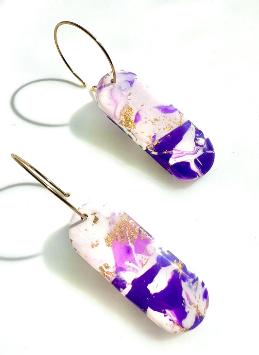 Faux Purple and White Marble Dangles with a Touch of Gold