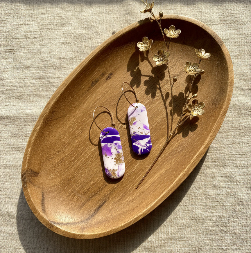 Faux Purple and White Marble Dangles with a Touch of Gold