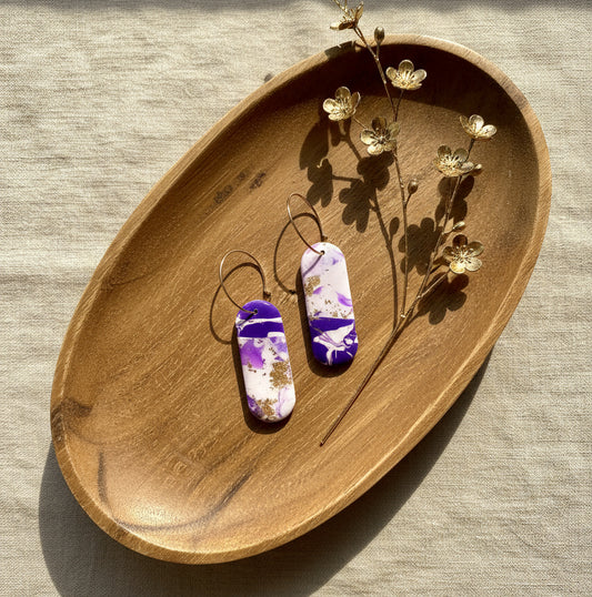 Faux Purple and White Marble Dangles with a Touch of Gold