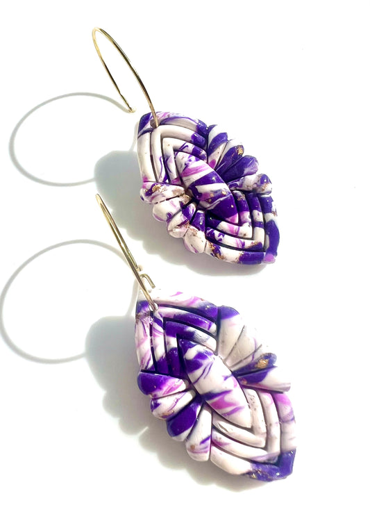 Faux Purple and White Marble Dangles with a Touch of Gold