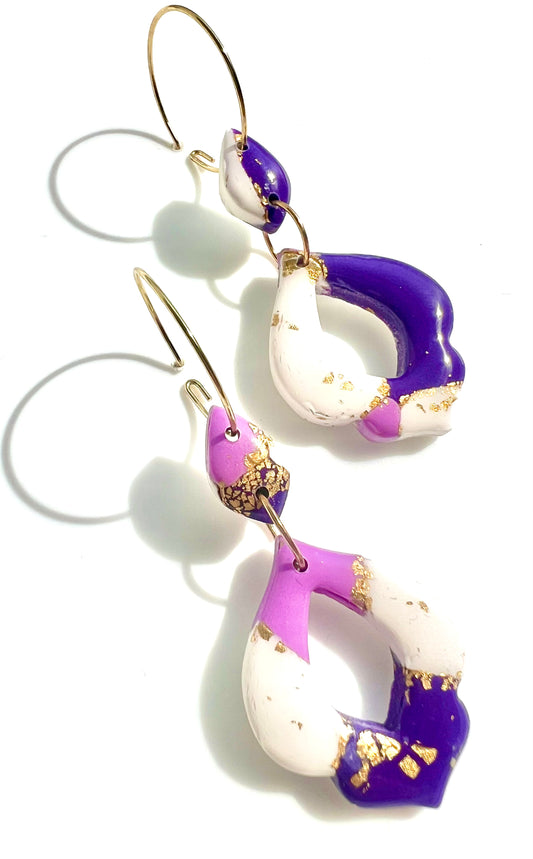 Faux Purple and White Marble Dangles with a Touch of Gold