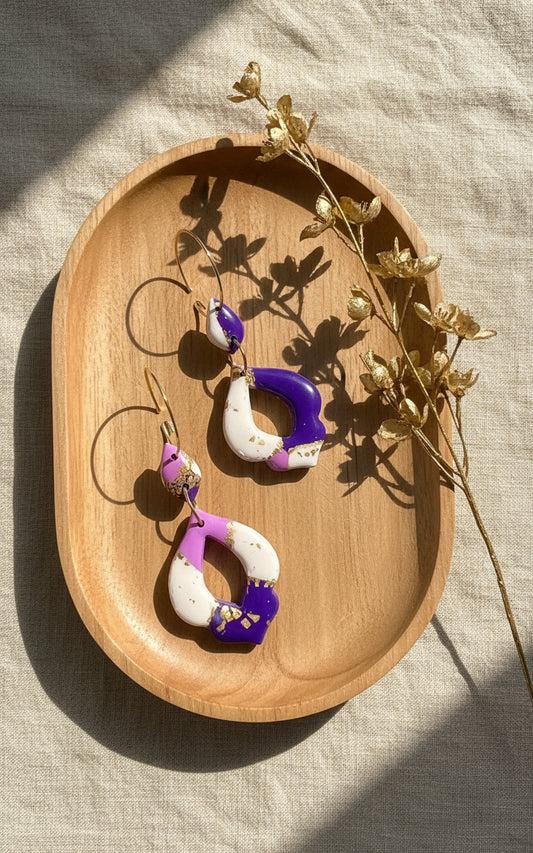 Faux Purple and White Marble Dangles with a Touch of Gold