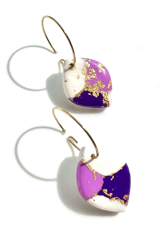 Faux Purple and White Marble Dangles with a Touch of Gold