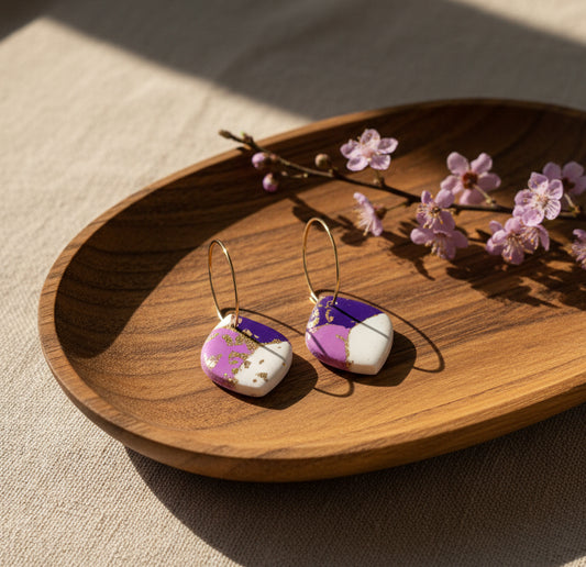 Faux Purple and White Marble Dangles with a Touch of Gold