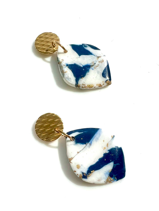 Faux Blue and White Marble Dangles with a Touch of Gold Glitter
