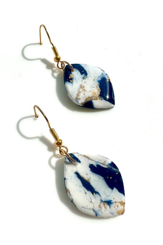 Faux Blue and White Marble Dangles with a Touch of Gold Glitter