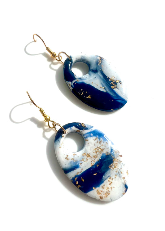 Faux Blue and White Marble Dangles with a Touch of Gold Glitter