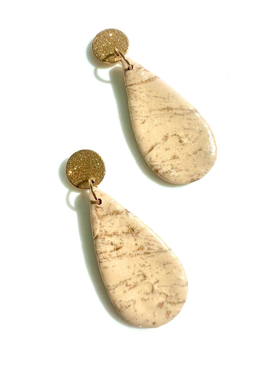 Faux Marble Dangles in Beige Gold