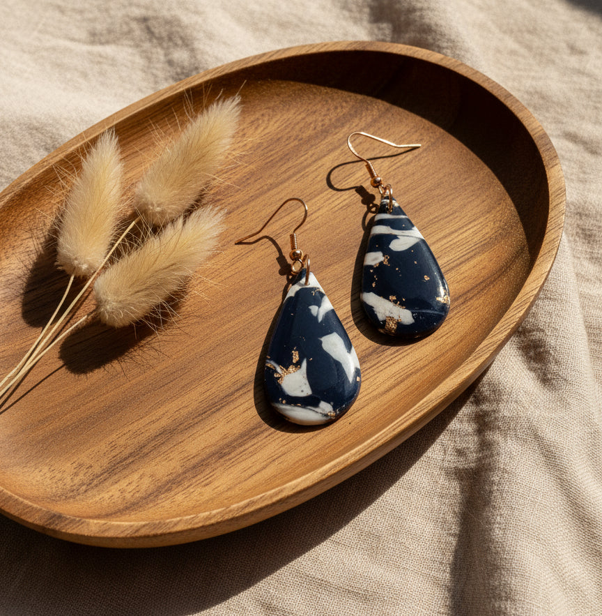 Faux Black and White Marble Dangles with a Touch of Gold Glitter