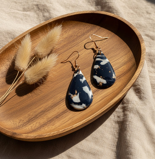 Faux Black and White Marble Dangles with a Touch of Gold Glitter