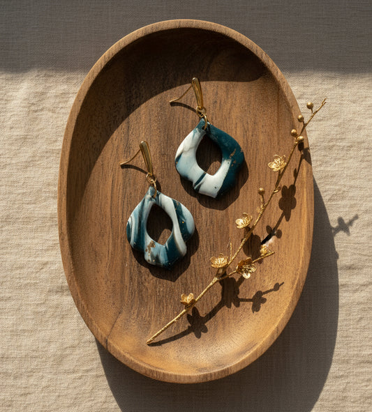 Faux Black and White Marble Dangles with a Touch of Gold Glitter